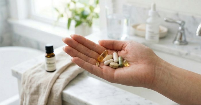 hand holding multivitamins