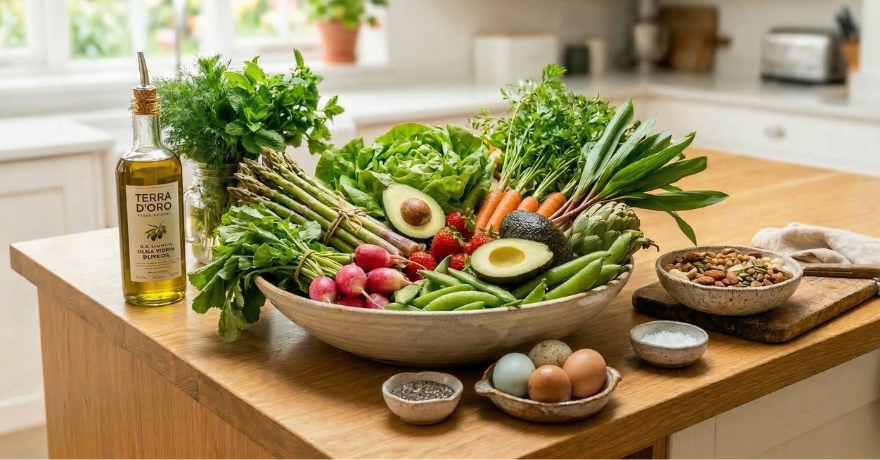 spring foods on kitchen island